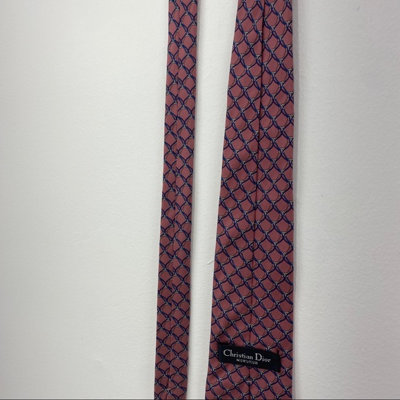 Vintage 90s Christian Dior Monsieur Mauve Pink Blue Chain Silk Menswear - Picture 6 of 11